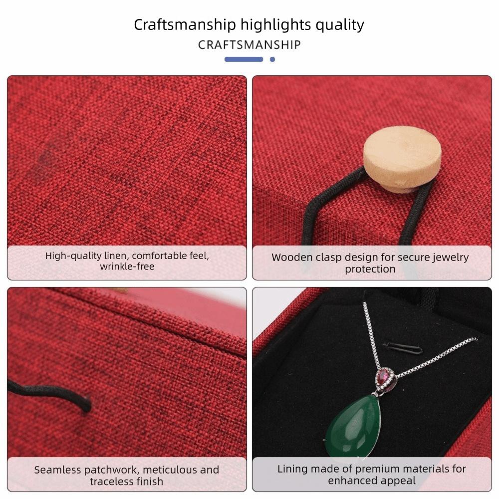 Linen Wood Pendant Bracelet Box Button Closure Mini Storage Box Travel Ring Box Gift Giving