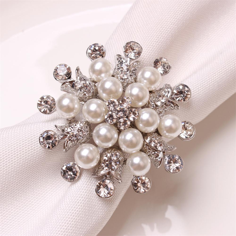 Napkin Rings Alloy Pearl Rhinestones Flower Napkin Buckle Home Wedding Party Dinner Xmas Decor