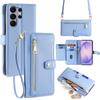 Wallet Case for Galaxy S26 Ultra - Leather/PU, Blue, With Lanyard
