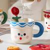 Ceramic Cup With Lid Spoon High Value Household Cute Couple Water Cup Gift Box High Sense Souvenir Creative