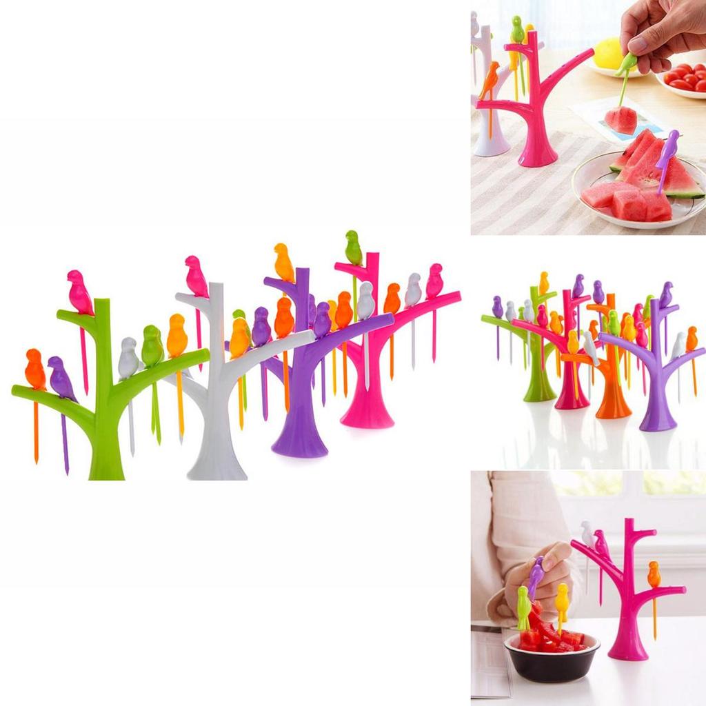 Adorably Designed Treetop Bird Fruit Fork With Vibrant Colors And Practical Use