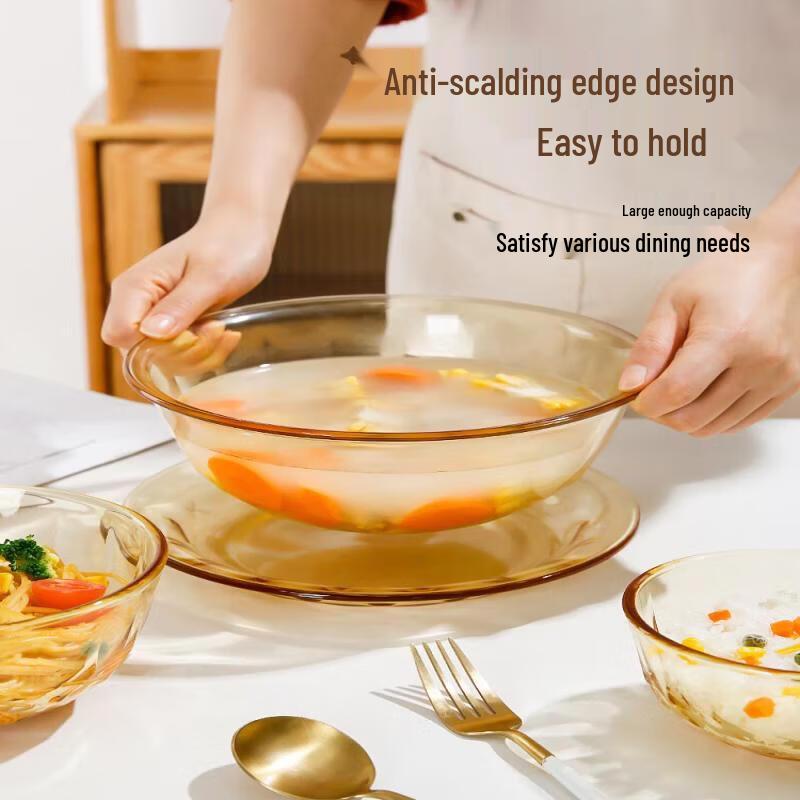 Short Cloud Amber Glass Bowls & Plates Set