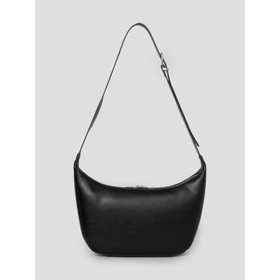 Pu Zipper Point Hobo Bag Black