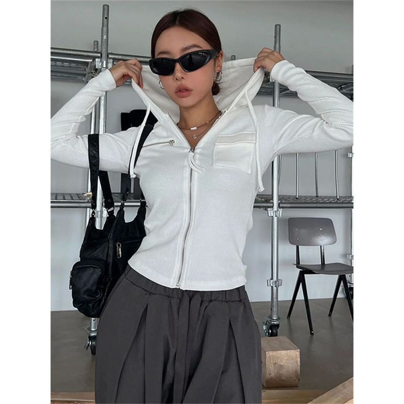 

White Hooded Zipper Slim Fit Short Coat Hooded Zipper Slim Fit Short Coat WHITE S