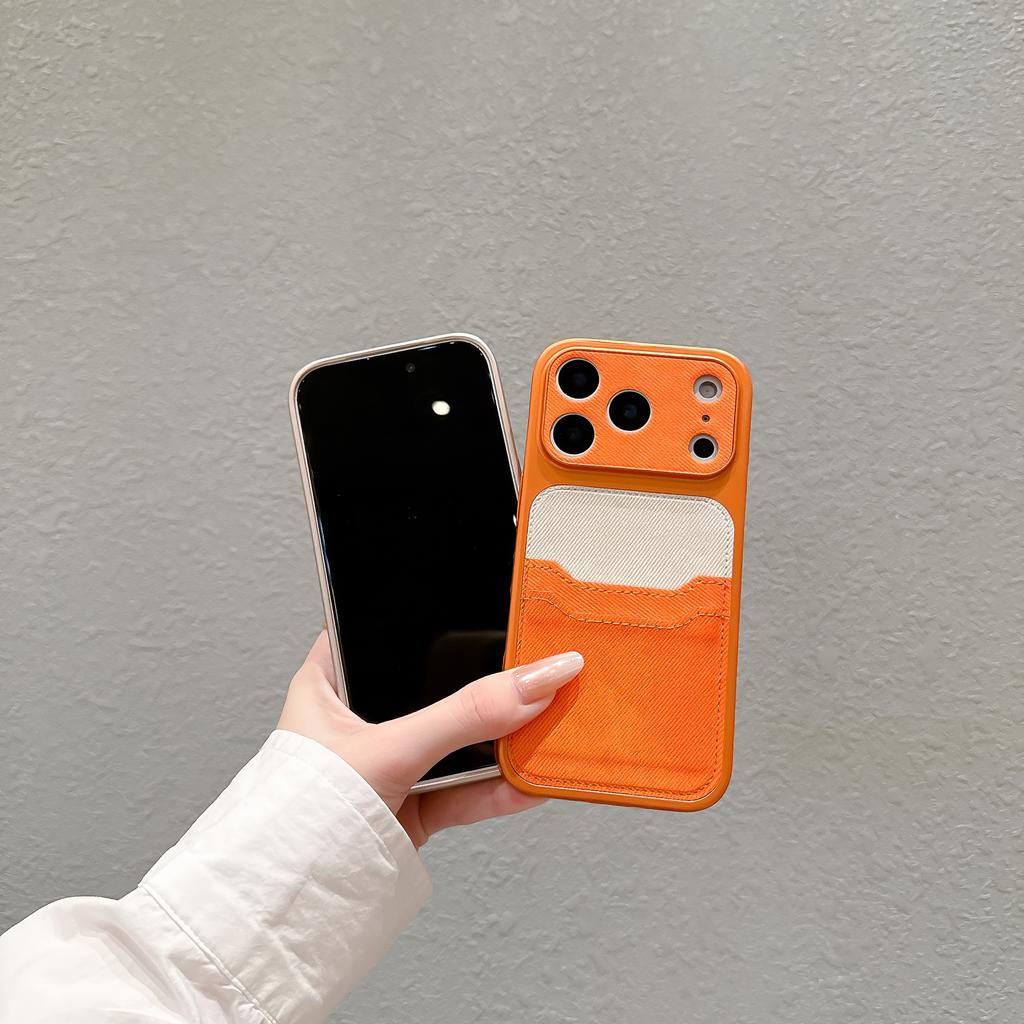 Luxury Double-layer Card Bag Denim Fabric Texture Patterned Phone Case for iPhone 17 16 15 14 13 Pro Max Shockproof Bumper Cover