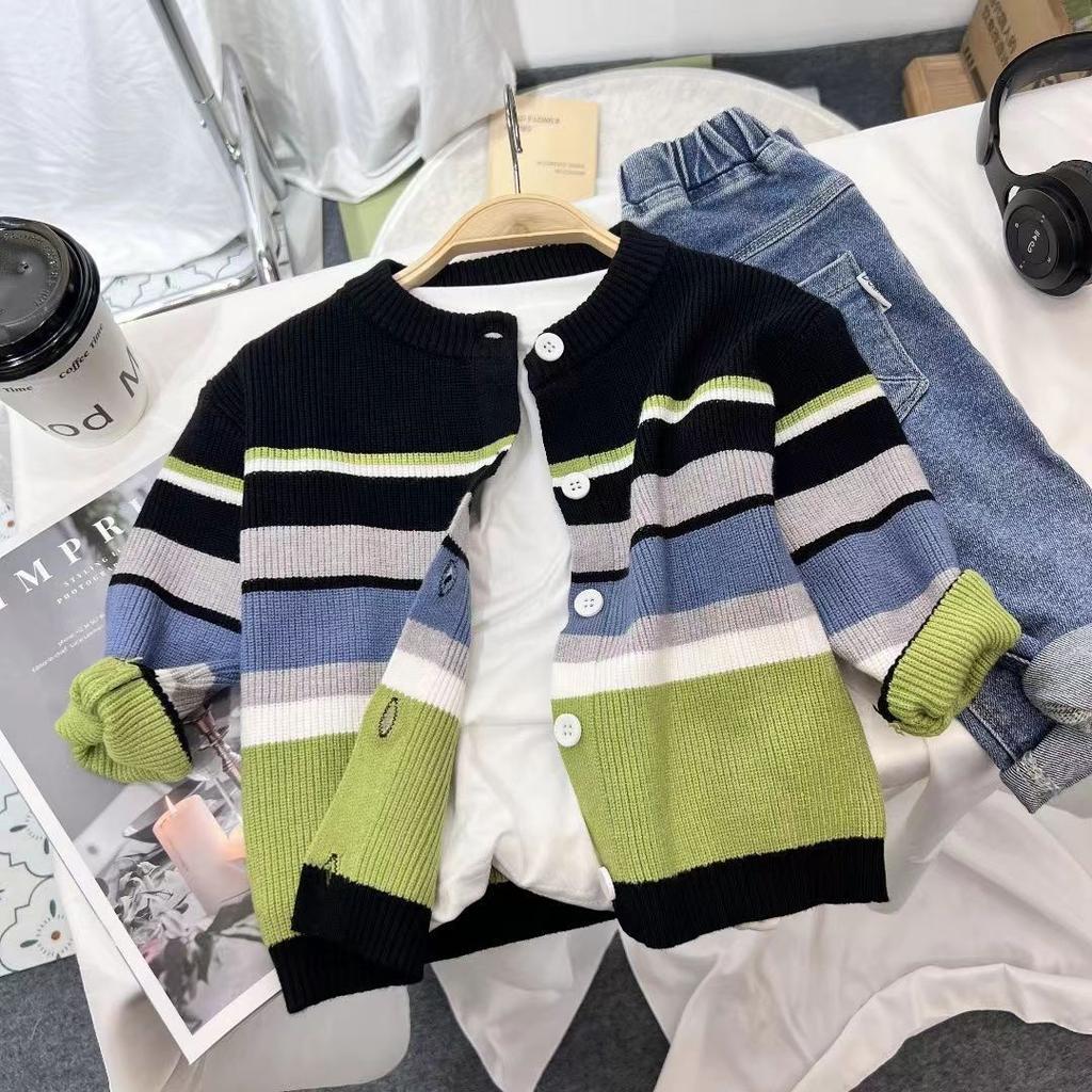 Children's Sweater Cardigan, Spring and Autumn Striped Stylish Fashion Baby Color-Blocking Autumn Style