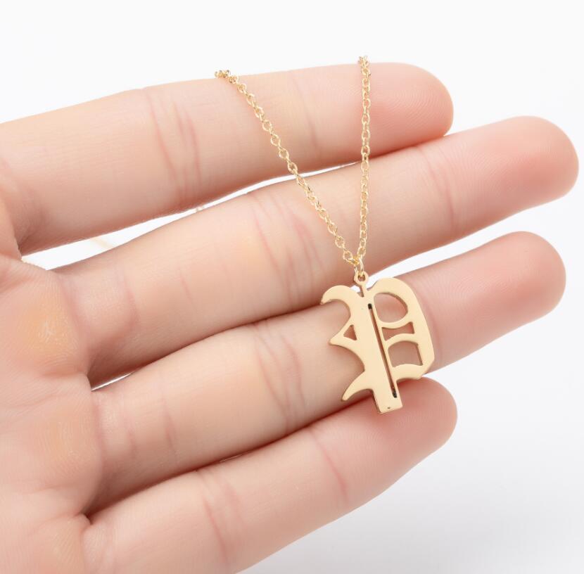 Gothic Old English Initial Necklace Stainless Steel Monogram 26 Letter Alphabet Necklace Jewelry Accessories Collier Femme