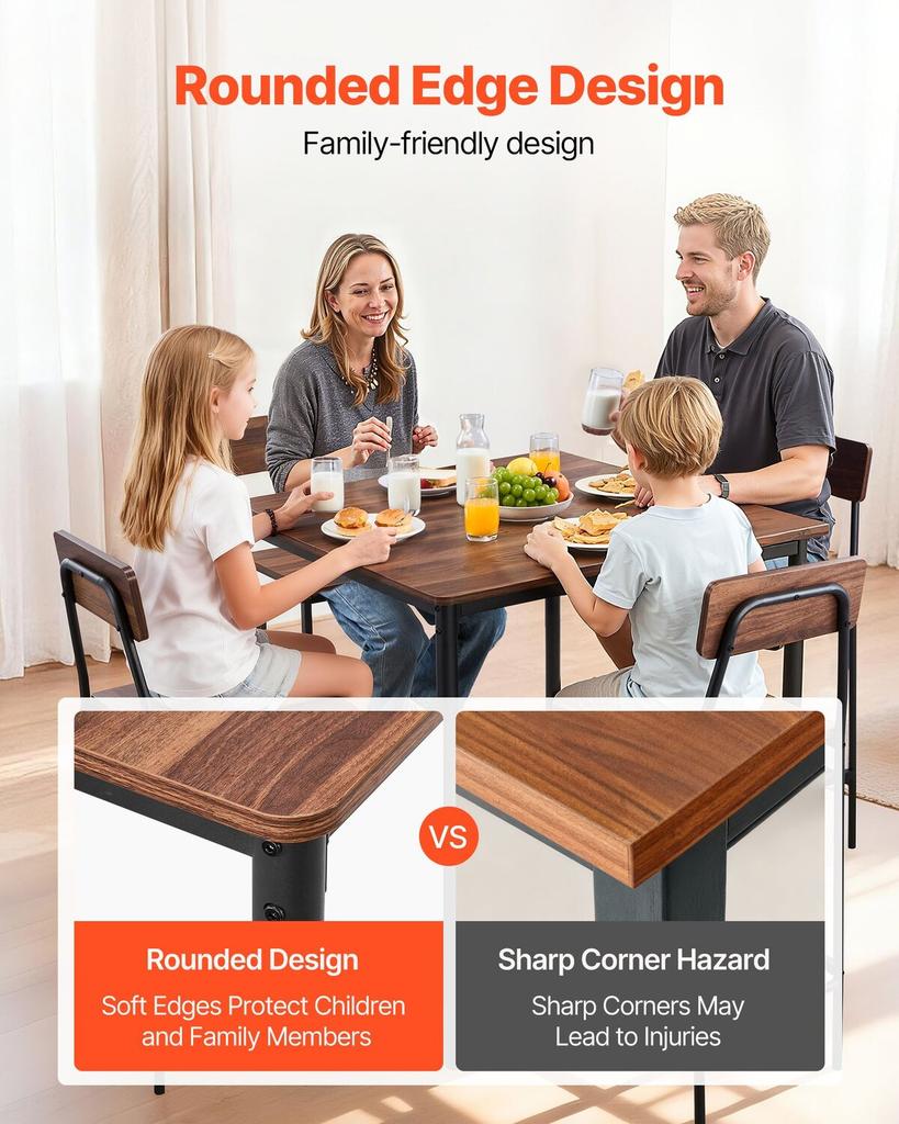 Bar Table, 5PCS 889mm Bars Tables Set, Bar Tables and Chair Set with Rounded Edge Design, Square Pub Table with Four Stools for Living Room, Dining