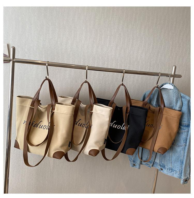 High-end Urban Style Canvas Tote Bag With Large Capacity For Women In Black