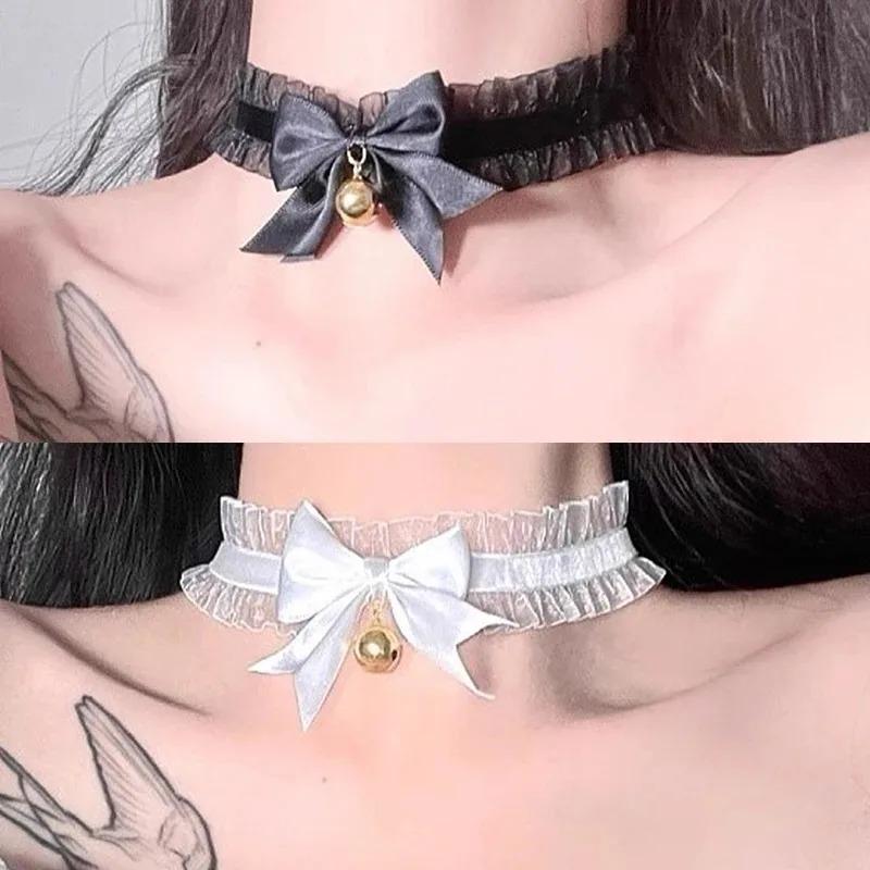 Sexy Little Bell Gothic Lace Choker Necklace Victorian Velvet Collar with Bowknot Pendant Punk Elegant  for Women Party