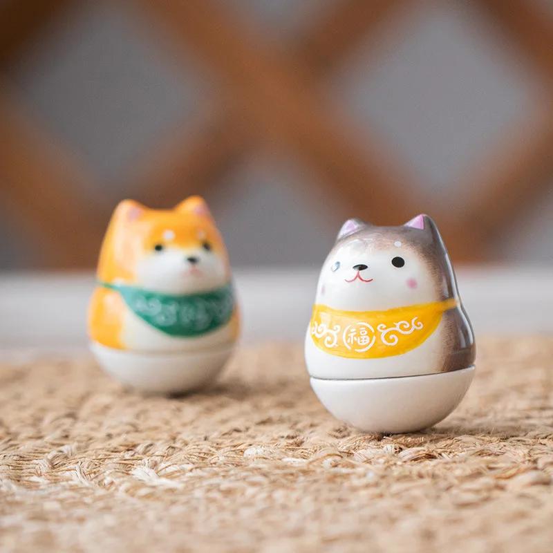 Japanese Ceramic Daruma Crafts Cartoon Lucky Cat Fortune Ornament Landscape Home Decor Accessories Gifts Living Room Decoration