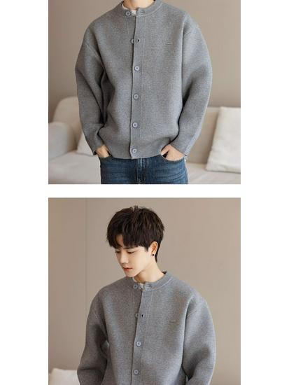 Unisex-Strickjacke mit Baseballkragen, grob gestrickt, Modell 2026: Lässiger, einfarbiger Strickmantel für Frühling/Herbst.