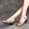 Women Shoes Summer Sandals Genuine Leather 2024 New Fashion Buckle Strap Print Retro Handmade Concise Leisure Ladies Sandals Casual Shoes