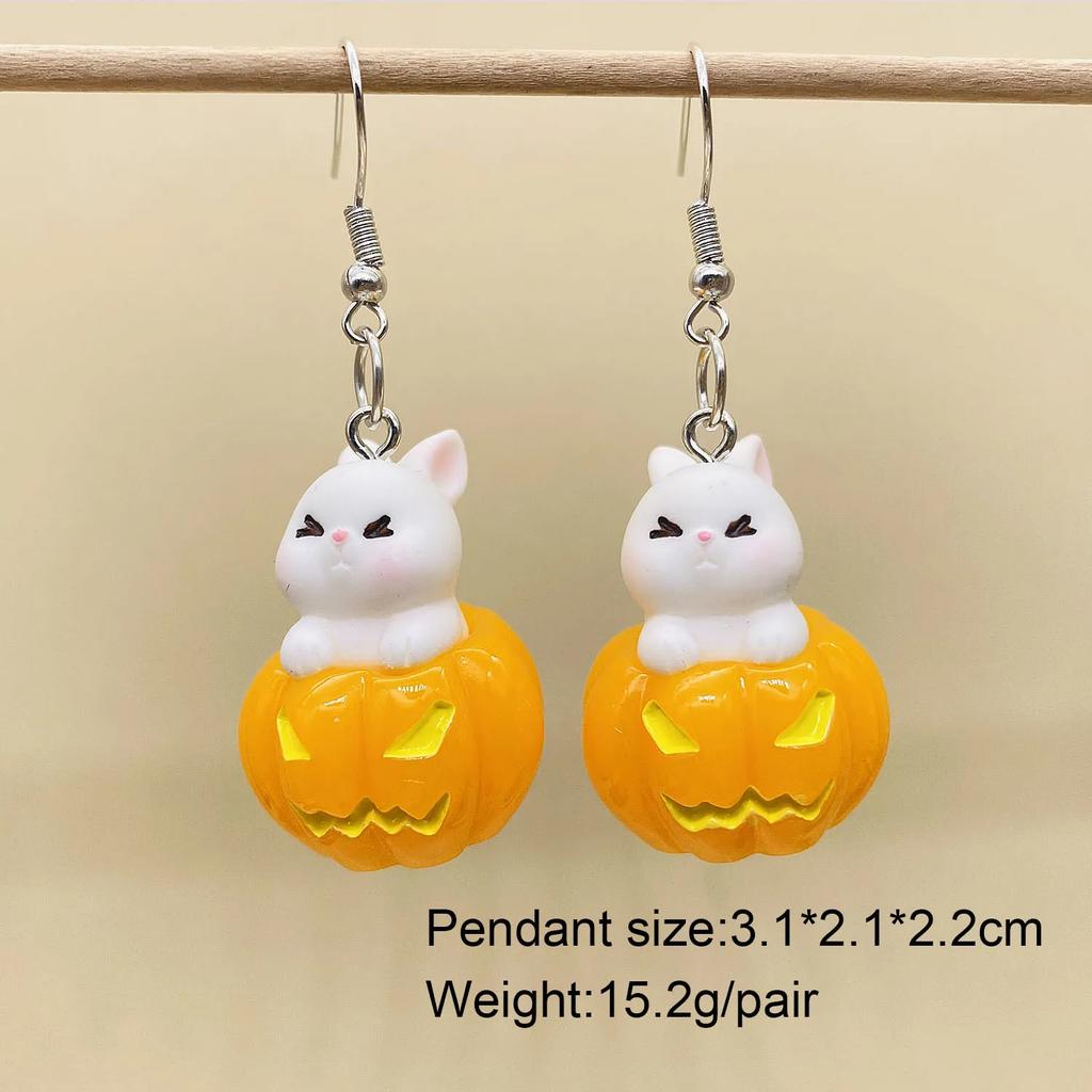 Charming Halloween Ghost Pumpkin Hoop Earrings Cute Rabbit Pumpkin Resin Drop Earrings Halloween Jewelry For Women