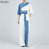 ZANZEA Women Half Sleeve Blouse and Long Pants Patchwork Casual Two Piece Suit Sets