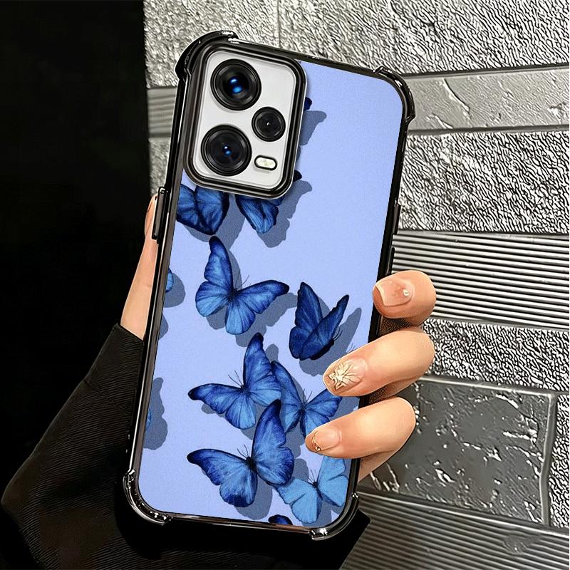 Blue Butterfly Aesthetics Plating Phone Case For Xiaomi Redmi Note 14 15 Pro Plus 13 12 11 11S 11T 10 9S 9 5G Anti-Fall Airabag