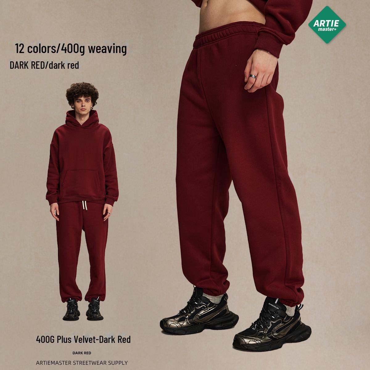 

2024 Зимние плюшевые повседневные брюки из толстого флиса с завязками на шнурке для мужчин и женщин L темно-красного