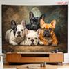 2D Flat - 2D Flat - A Tapestry Featuring a Large Or Small Design of French Bulldogs, Showcasing Four Dogs Against a Brown Backdrop, Perfect for Decora