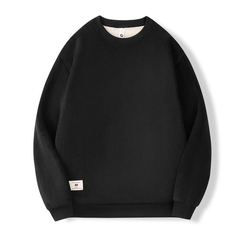 Men's Heavyweight 600G Lambswool Hoodie, Velvet Thickened Fleece, Round Neck, Warm Pullover, Autumn Winter Outerwear.