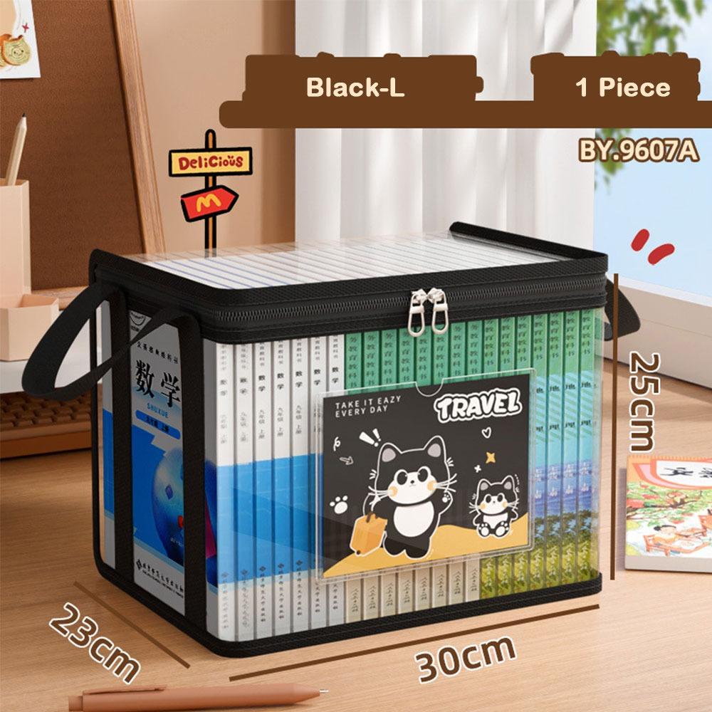 

Rectangular Transparent Storage Boxes Clear View Zipper Flip-Top Lid Books Storage Case Black Frame Foldable Toy Organizer Bins