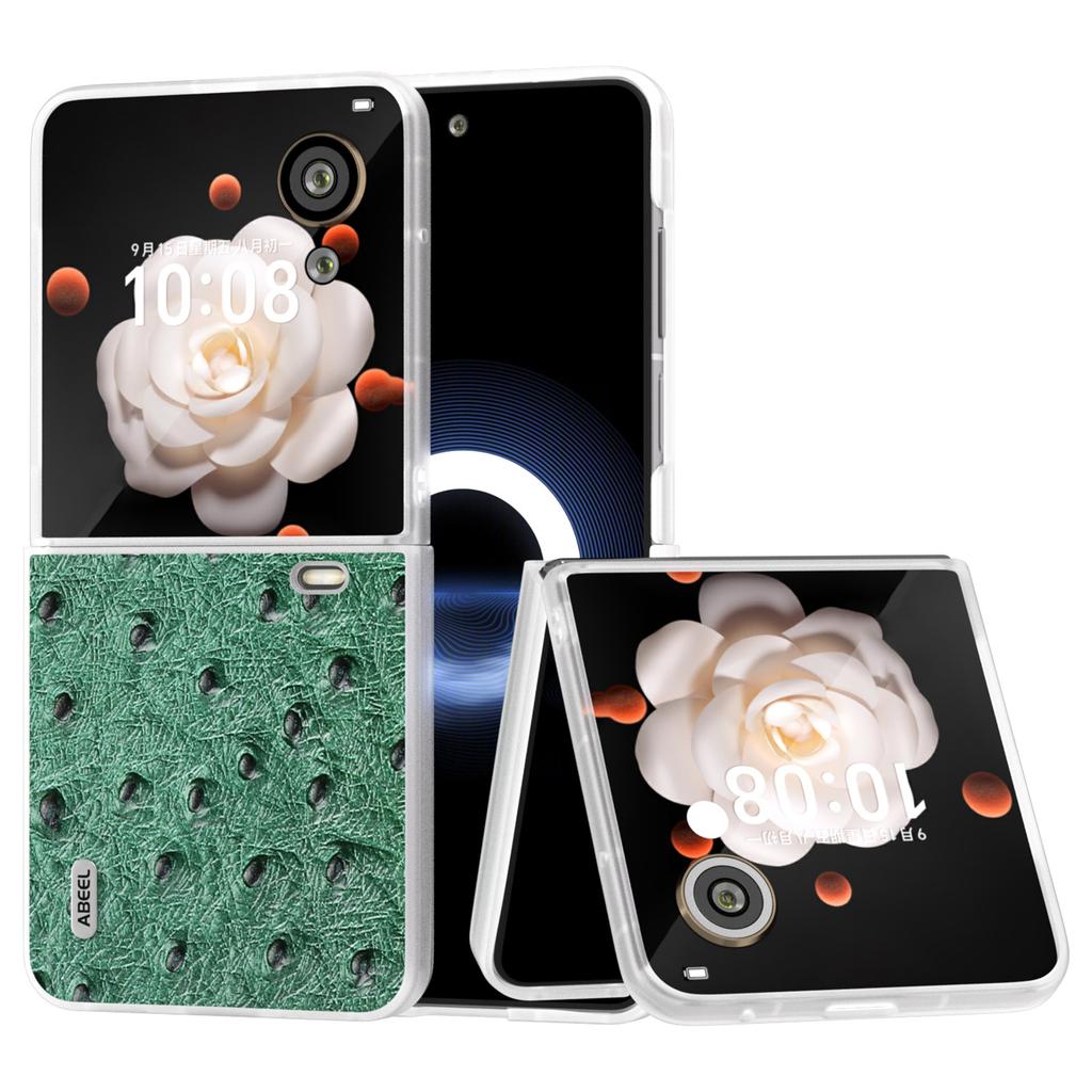 ABEEL For Honor Magic V Flip 5G Case Genuine Cow Leather+PC Hard Phone Cover Clear Matte Edge