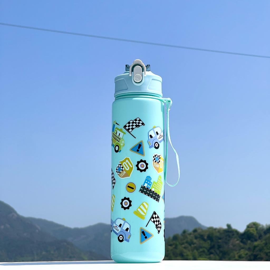 New Large Capacity BPA-Free Plastic Cup:Adorable Cartoon Design with Portable Handle & Straw Space-Themed Insulated Cup for Kids