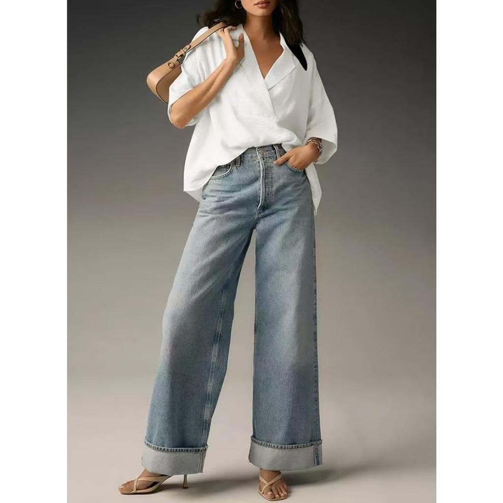 Women's, Summer New Style, Short Sleeved, Lapel, Casual, Loose Fit, Top, Solid Color Shirt