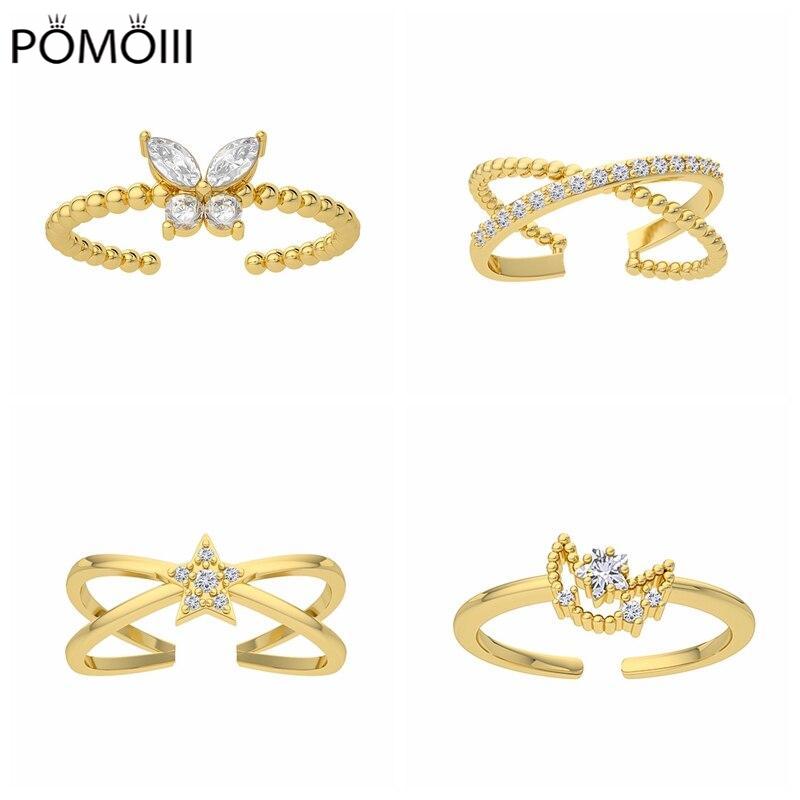 Sterling Silver Sweet Double Layer Star Moon Opening Ring For Women Finger Ring Engagement Wedding Jewelry Wholesale