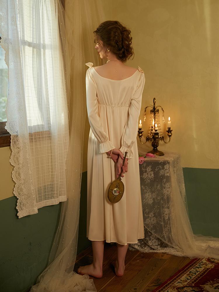 Pure desire wind ice silk nightdress women's spring and summer new long knee princess style long sleeve loungewear pajamas skirt