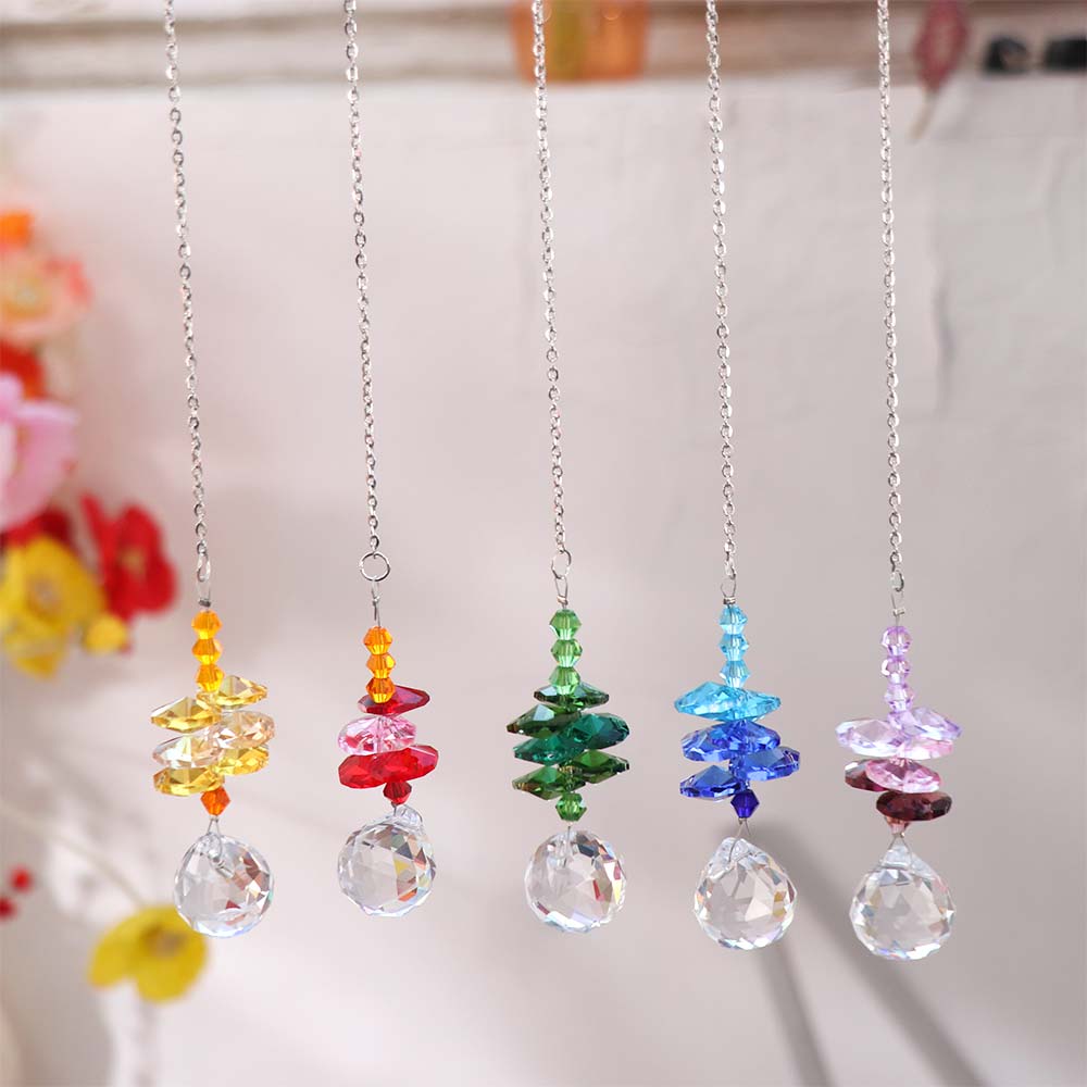 5Pcs Colorful Crystal Wind Chime Rotating Sun Catcher Wind Spinner Prism Pendant  Tree