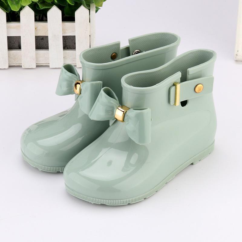 

Детские непромокаемые сапоги, модные ботинки для девочек с металлической пряжкой и бантом, милая непромокаемая обувь для малышей, детская нескользящая обувь для воды 29-30# зелёный