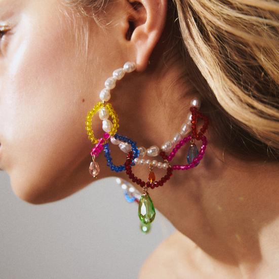 

Обруч Серьги Преувеличенная кисточка Мода Ювелирные изделия ручной работы Вязание Имитация Жемчужный бисер Серьги для вечеринки