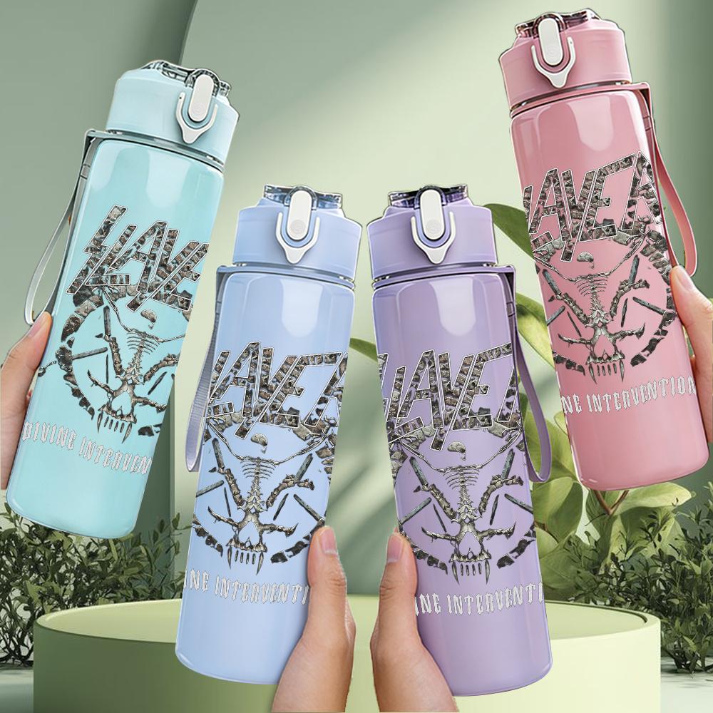 1PC Demon Horn Ornate Minimalist Print 750ml Portable Sports Water Bottle Leakproof Gym Outdoor Travel Drink Cup