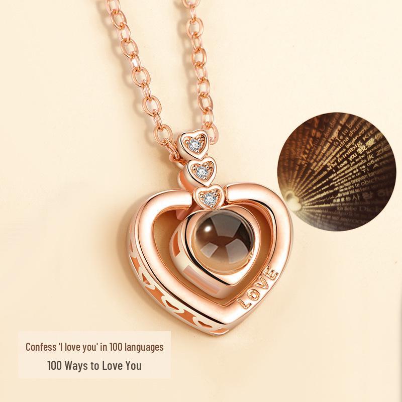 Love Memory Necklace: Projects 'I Love You' in 100 Languages, TikTok-Style Couple's Copper Clavicle Chain