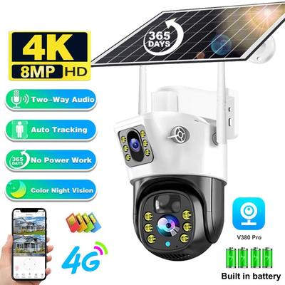 LS VISION 4G Sim Camera Solar 8MP 4K Outdoor Video Cam a bassa potenza Visione notturna Audio bidirezionale PIR V380 Pro CCTV IP Camara con pannello solare