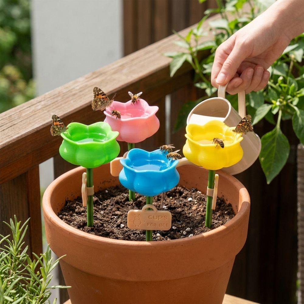 Colorful Bee Butterfly Water Cup Plastic Insect Drinking Device Outdoor Garden Decor