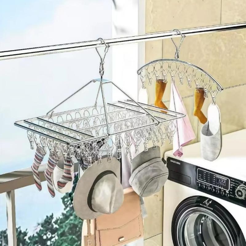 40 Clips Clothesline Stainless Steel Retractable Fasteners Windproof Clothes Peg Clothespin Laundry Hanger Airer Dryer