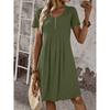 QICED Fashion Summer Spring Solid Color Print O-Neck Short Sleeve  Casual Dresses