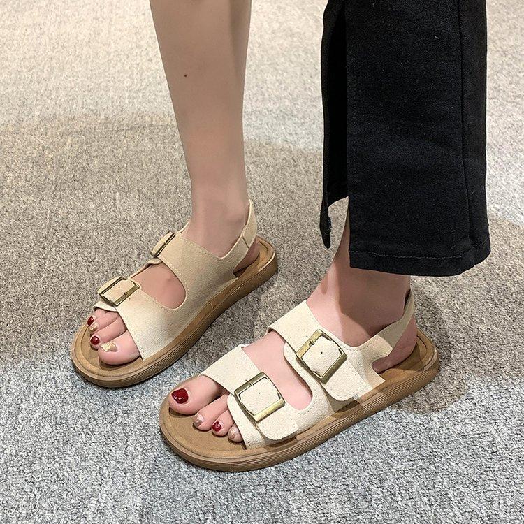 

[Youshilai] Flat-bottomed Boken sandals women s 2025 summer new casual non-slip one-word Roman beach shoes 40