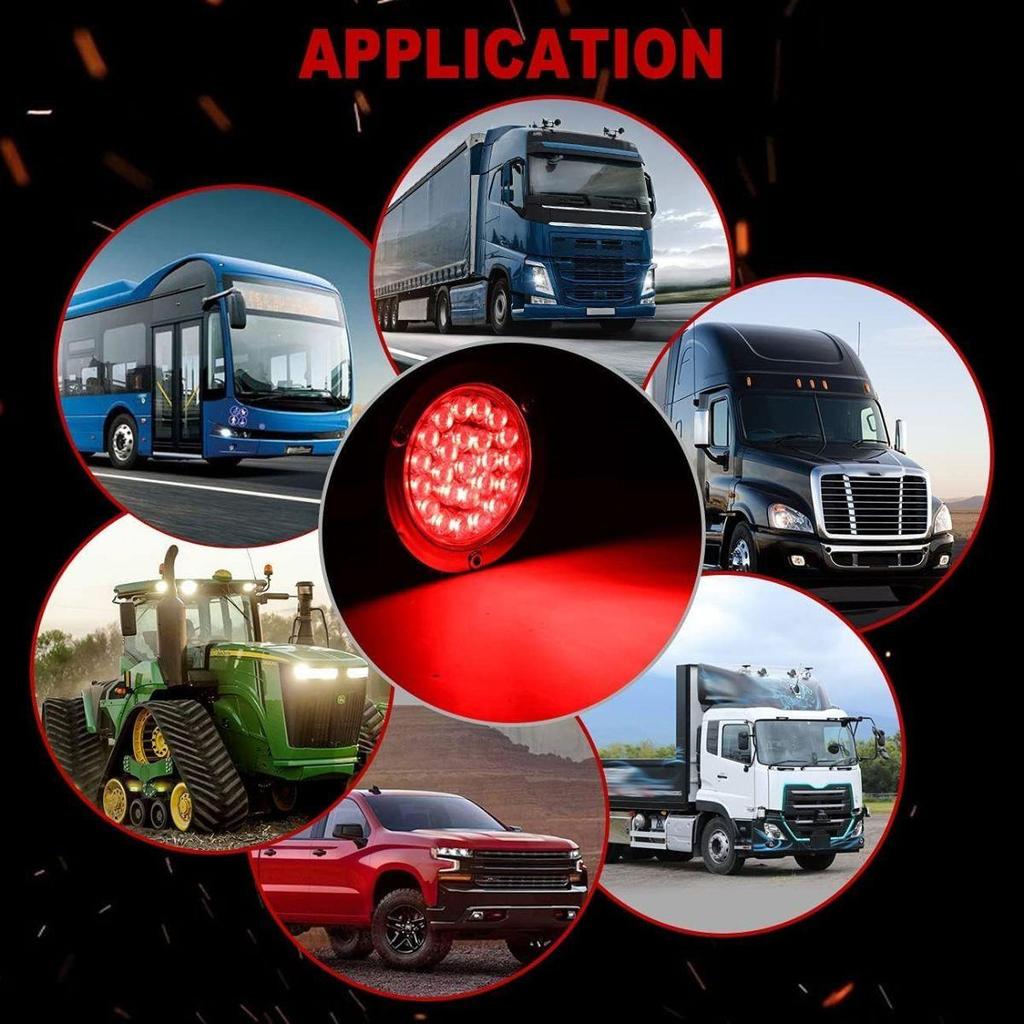 APSMOTIV Red/White/Amber 4" Round LED Trailer Tail Light Tail Brake Signal/Reverse Backup/Marker Lights Trucks Trailer RV Camper Dump Truck 24V