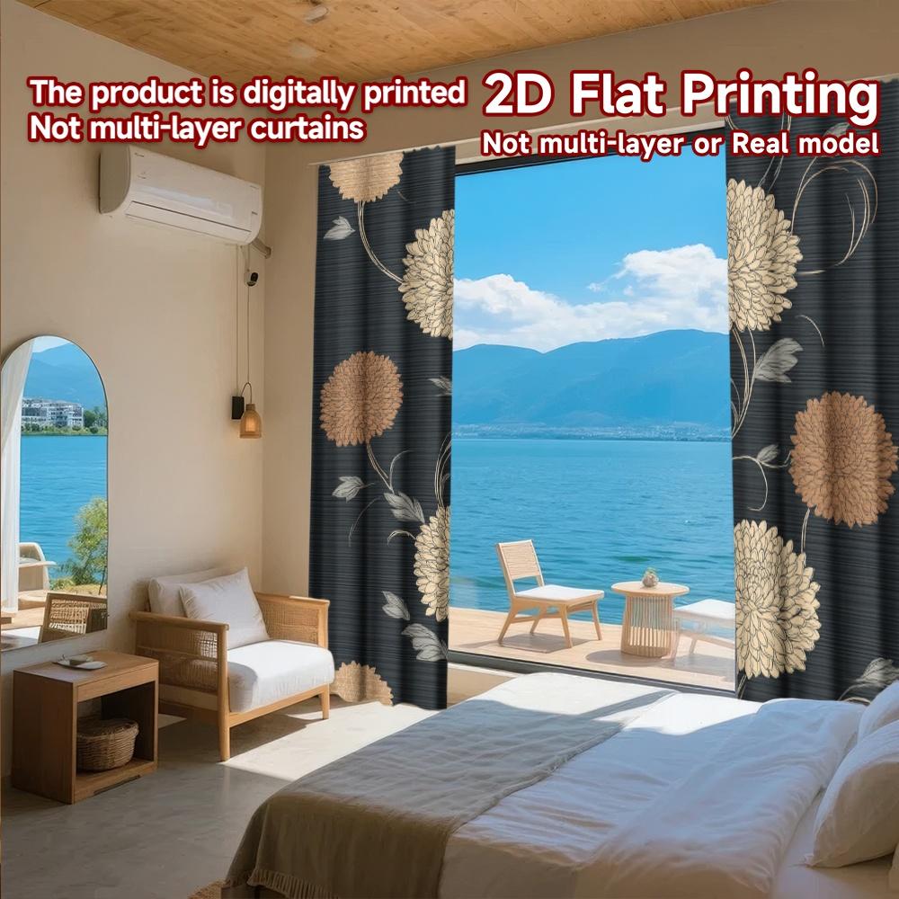 Set Of 2 Flat Printing Curtains Without Rod Floral Swirls Dark Background Valentine Is Day Festival Fashion Durable Curtain Polyester