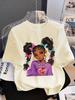 Girls' Summer Crew-Neck Short-Sleeved Top New Black Girls Cute Top Girls Clothes Cartoon Print T-Shirt Top Children's Clothing