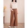 Spring Elastic Waist Casual Straight Leg Pants for Women's Loose Cotton and Linen Wide Leg Pants