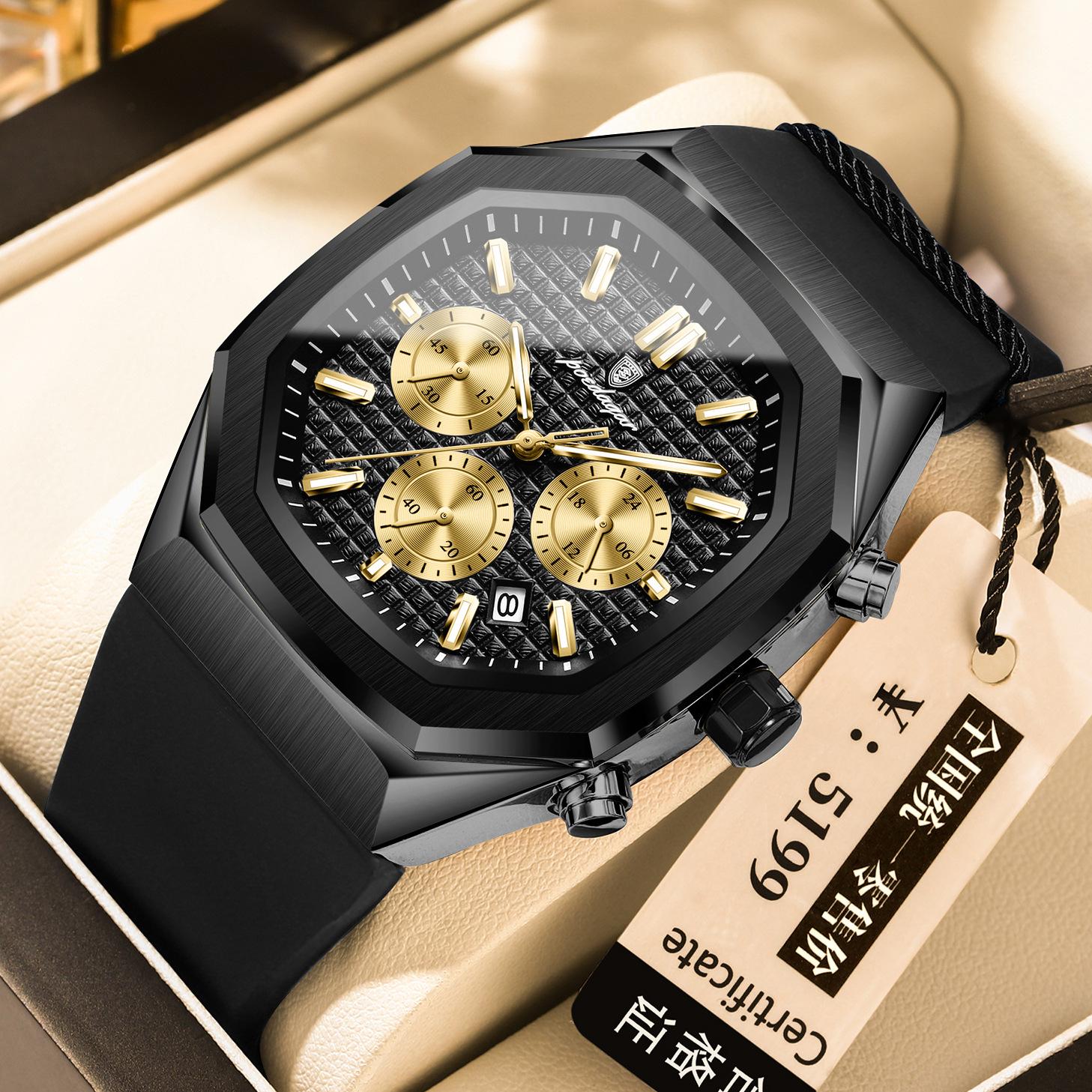 

Деловые часы для мужчин Водонепроницаемые Люминесцентные Хронограф Дата Мужские наручные часы Силиконовый ремешок Кварцевые Мужские часы чёрный