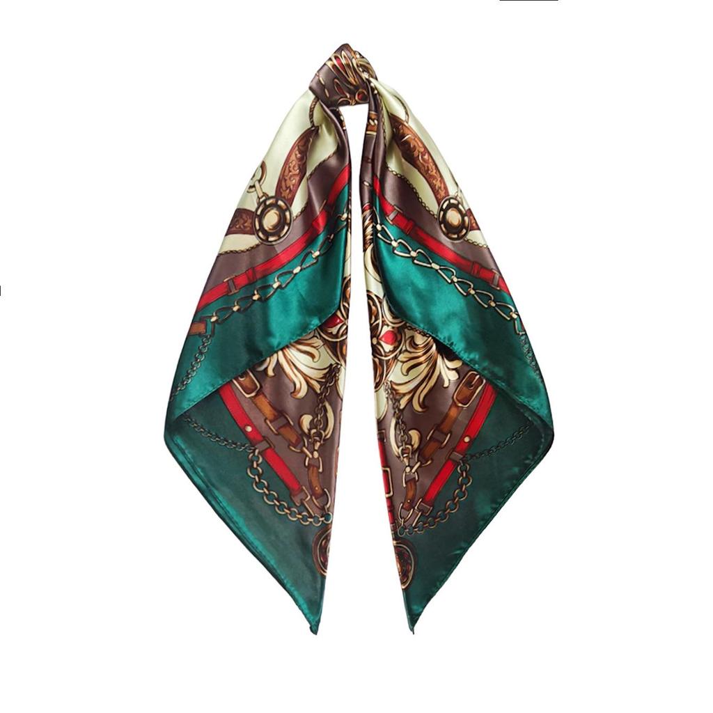 Women's Retro Floral Satin Silk Headband Scarf - 90cm Square, European & American Style