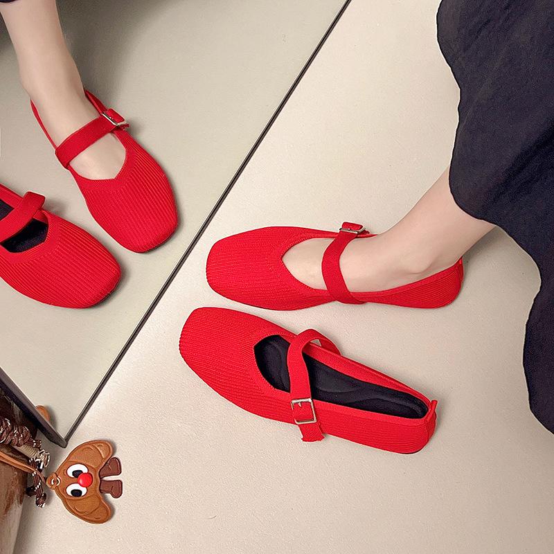 Daily Comfortable Simple Classic Solid Color Flat-soled Knitted Shoes Soft Sole One Pedal Single Shoes Women