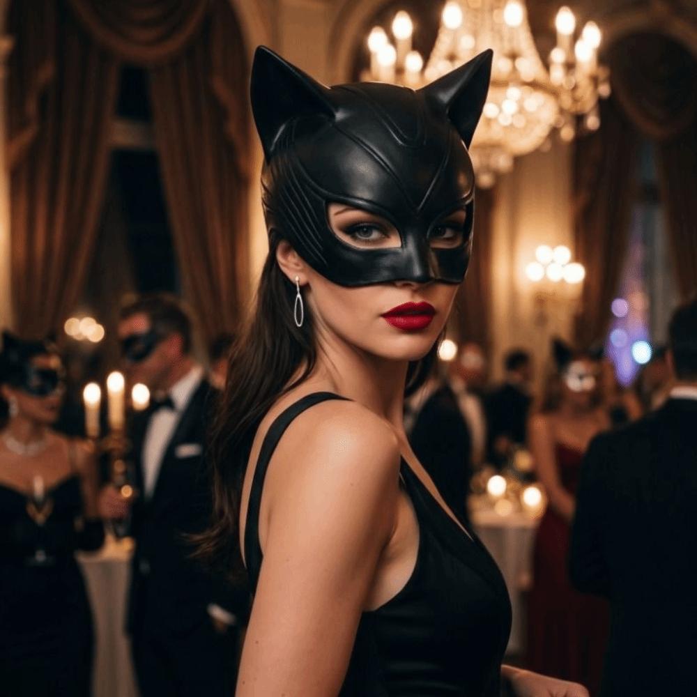 Fancy Prom Cat Women Mask BlackCosplay Half-Face Mask Cat Ear Mask Halloween Festival Party Mask