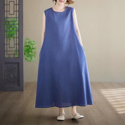 Abito estivo lungo casual ampio in cotone taglia forte senza maniche vintage nuovo da donna