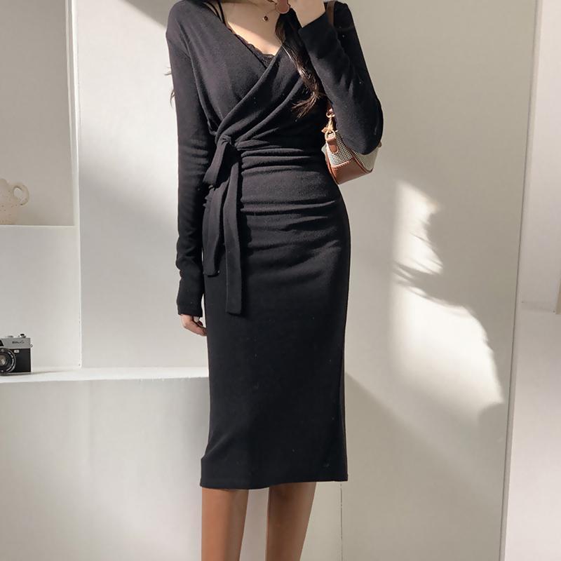 Autumn-Winter Slimming Ruched Long-Sleeve Dress