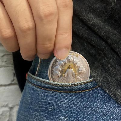 Thou Art with Me Faith Commemorative Coin Jesus The Good Shepherd Protecting Lamb from Wolves Pocket Token Psalm 23:4 Faith Challenge Coin Religious